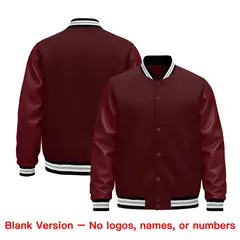 Burgundy White Varsity Jacket with Leather Sleeves Wrinkle-Resistant 6