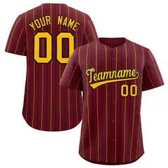 Burgundy Yellow and Black Bi-Color Stripes Baseball Jersey 1