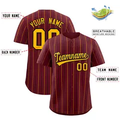 Burgundy Yellow and Black Bi-Color Stripes Baseball Jersey 2