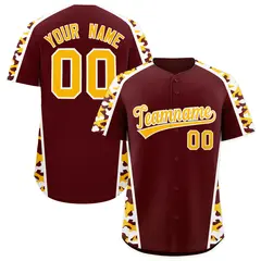 Burgundy Yellow Side Camo Baseball Jersey 1
