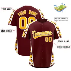 Burgundy Yellow Side Camo Baseball Jersey 2
