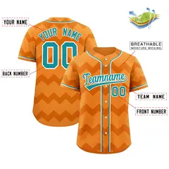 Cadmium Orange Aqua-White Ripple Design Baseball Jersey 2