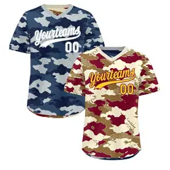 Camel Cream Navy Camo Reversible Pullover Baseball Jersey