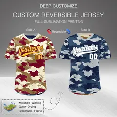 Camel Cream Navy Camo Reversible Pullover Baseball Jersey 2