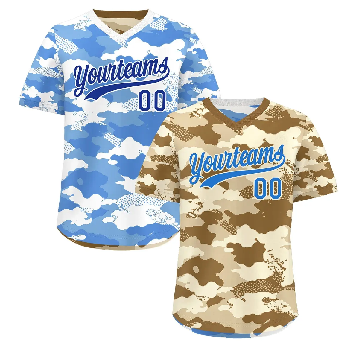Camel Cream Powder Blue Camo Reversible Pullover Baseball Jersey