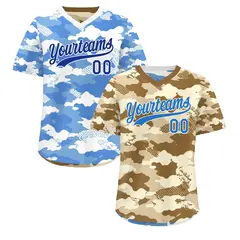 Camel Cream Powder Blue Camo Reversible Pullover Baseball Jersey
