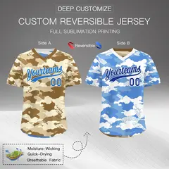 Camel Cream Powder Blue Camo Reversible Pullover Baseball Jersey 2