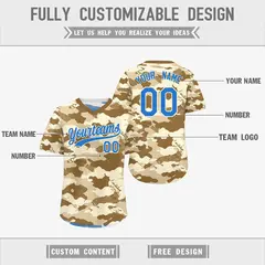 Camel Cream Powder Blue Camo Reversible Pullover Baseball Jersey 3