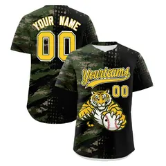 Camo Black Gold Full-Snap Tiger Graffiti Baseball Jersey 1