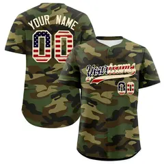 Camo Cream Vintage USA Flag Salute To Service Baseball Jersey 1