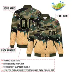Camo Ice Cream Cone Graffiti Full-Snap Varsity Letterman Jacket 2