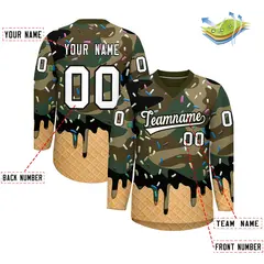 Camo White Ice Cream Pattern V-Neck Hockey Jersey 2