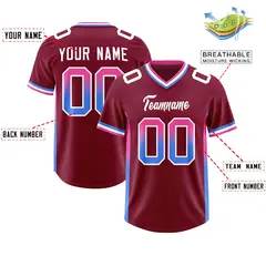 Cardinal Pink and Powder Blue Gradient Sides Football Jersey 2