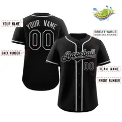 Classic Authentic Black Black-Gray Baseball Jersey 2
