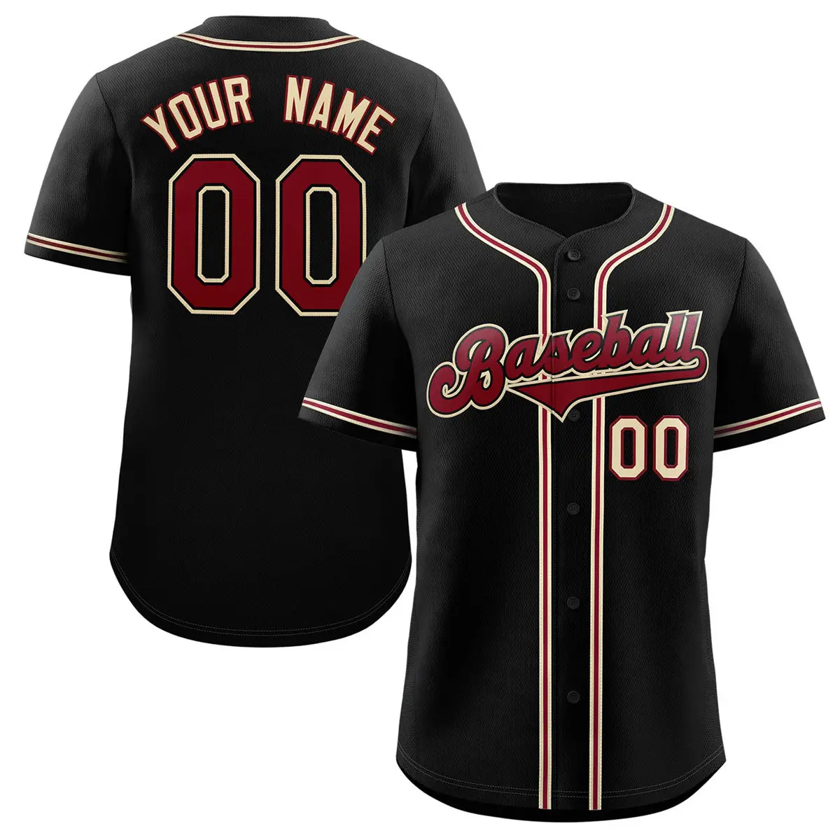 Classic Authentic Black Crimson-Cream Baseball Jersey