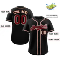 Classic Authentic Black Crimson-Cream Baseball Jersey 3