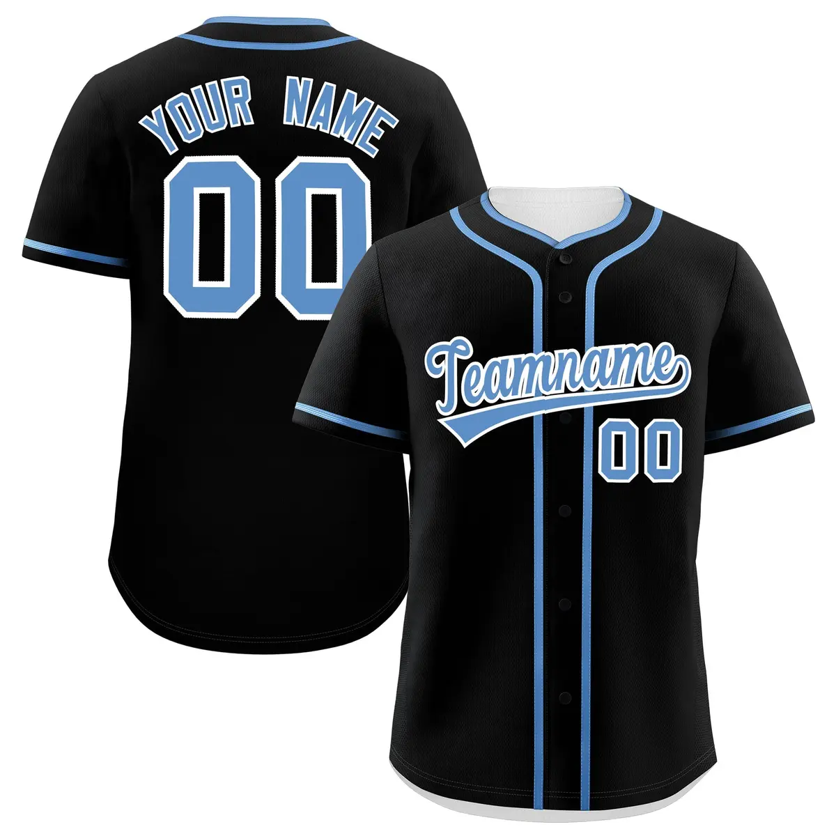 Classic Authentic Black Light Blue Baseball Jersey