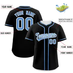 Classic Authentic Black Light Blue Baseball Jersey 2