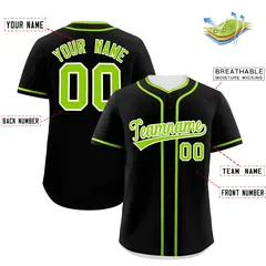 Classic Authentic Black Neon Green Baseball Jersey 2