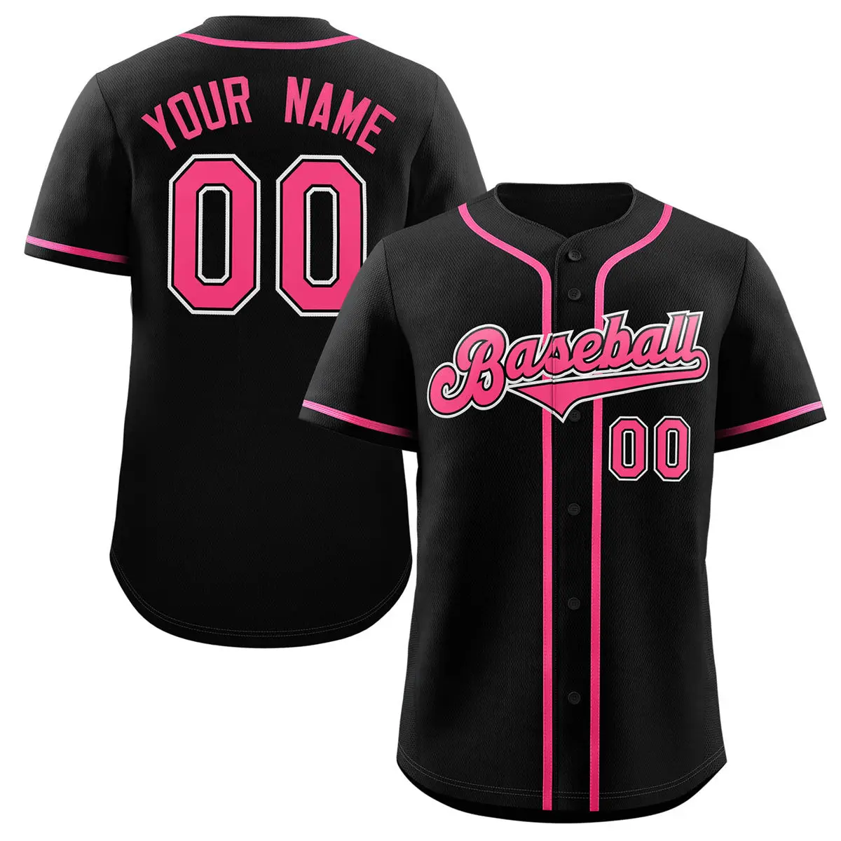 Classic Authentic Black Pink-Gray Baseball Jersey