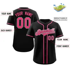 Classic Authentic Black Pink-Gray Baseball Jersey 2