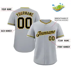 Classic Authentic Gray Black-Gold Baseball Jersey 2