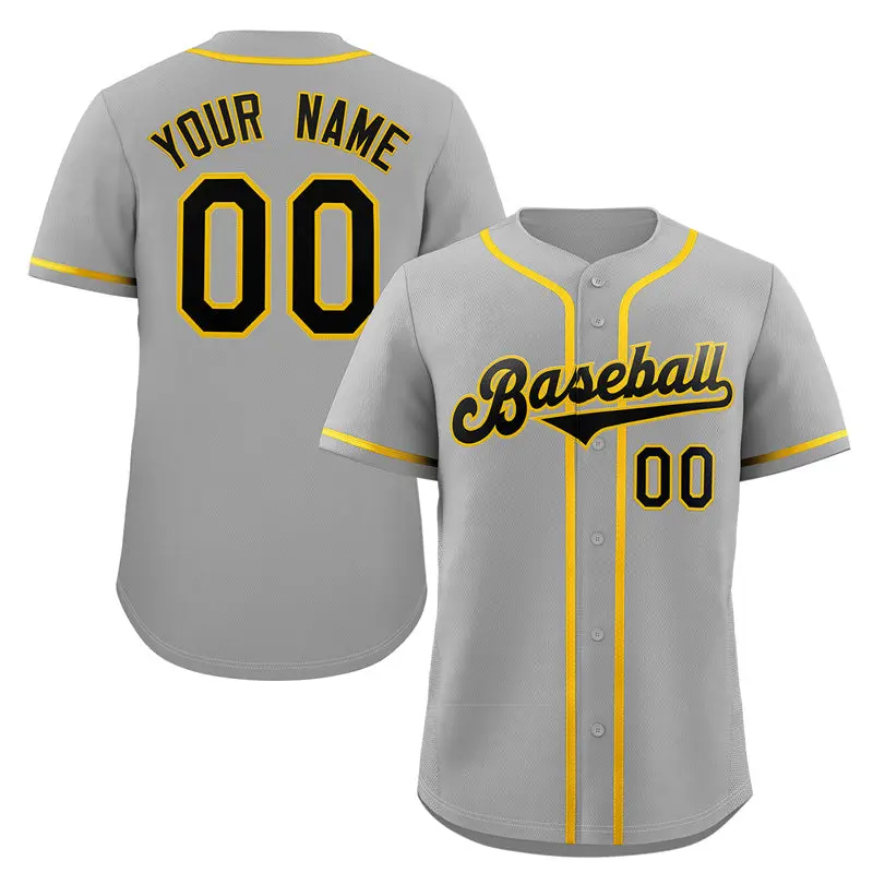 Classic Authentic Gray Black-Gold Baseball Jersey