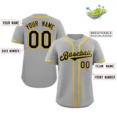 Classic Authentic Gray Black-Gold Baseball Jersey 2