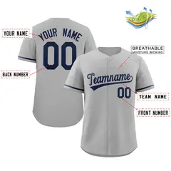 Classic Authentic Gray Navy Solid Baseball Jersey 2