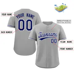 Classic Authentic Gray Navy-White Solid Baseball Jersey 2