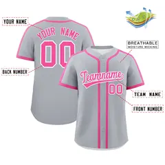 Classic Authentic Gray Pink Baseball Jersey 2