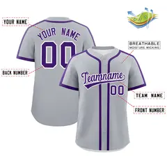Classic Authentic Gray Purple Baseball Jersey 2