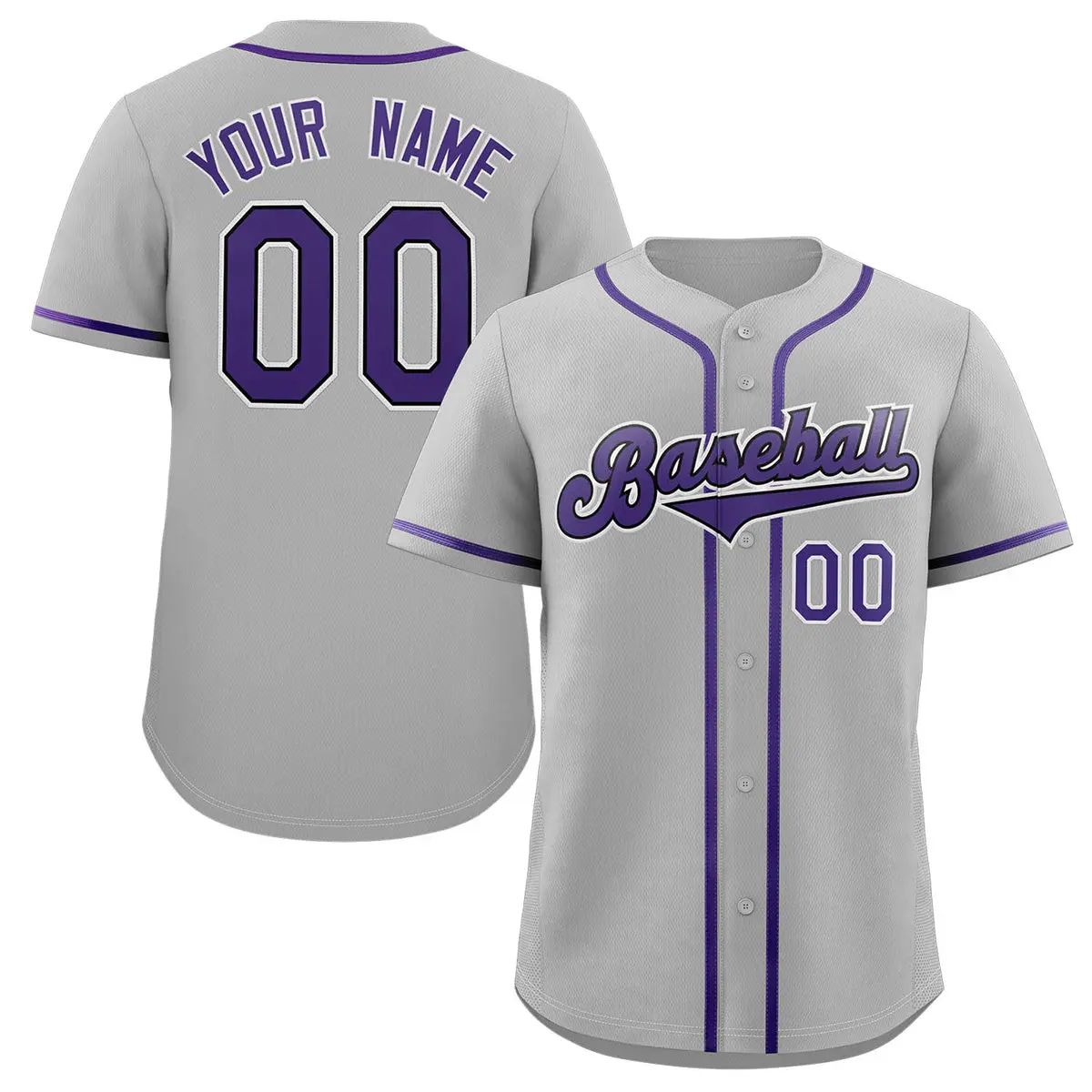 Classic Authentic Gray Purple-Black Baseball Jersey