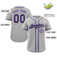 Classic Authentic Gray Purple-Black Baseball Jersey 2