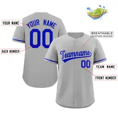 Classic Authentic Gray Royal Solid Baseball Jersey 2