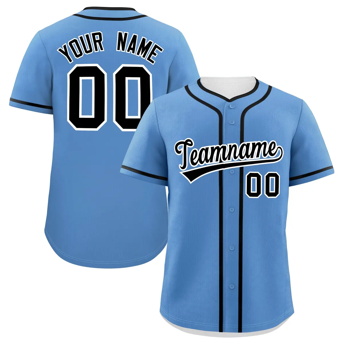 Classic Authentic Light Blue Black Baseball Jersey