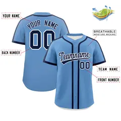Classic Authentic Light Blue Navy Baseball Jersey 2