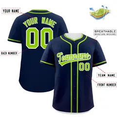 Classic Authentic Navy Neon Green Baseball Jersey 2