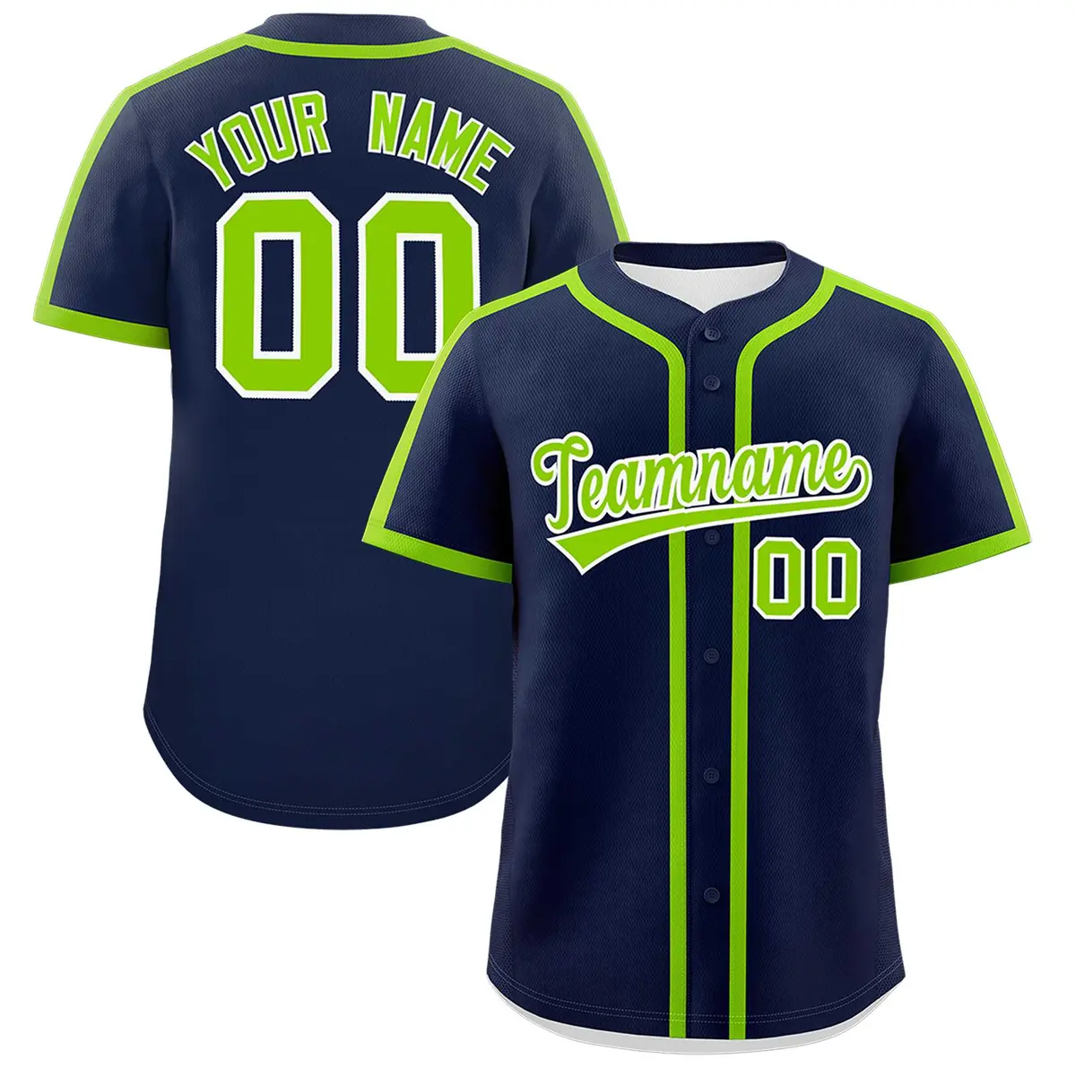 Classic Authentic Navy Neon Green Baseball Jersey