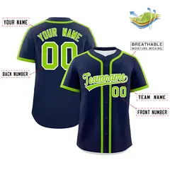 Classic Authentic Navy Neon Green Baseball Jersey 2