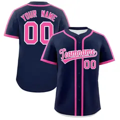 Classic Authentic Navy Pink Baseball Jersey 1
