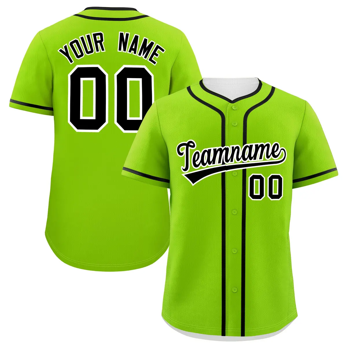 Classic Authentic Neon Green Black Baseball Jersey