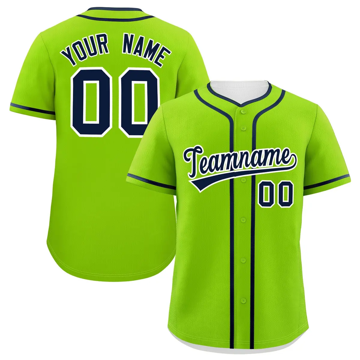 Classic Authentic Neon Green Navy Baseball Jersey