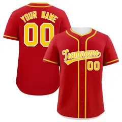 Classic Authentic Red Gold Baseball Jersey 1