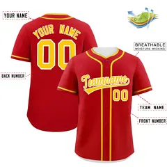 Classic Authentic Red Gold Baseball Jersey 2
