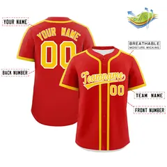 Classic Authentic Red Gold Baseball Jersey 2