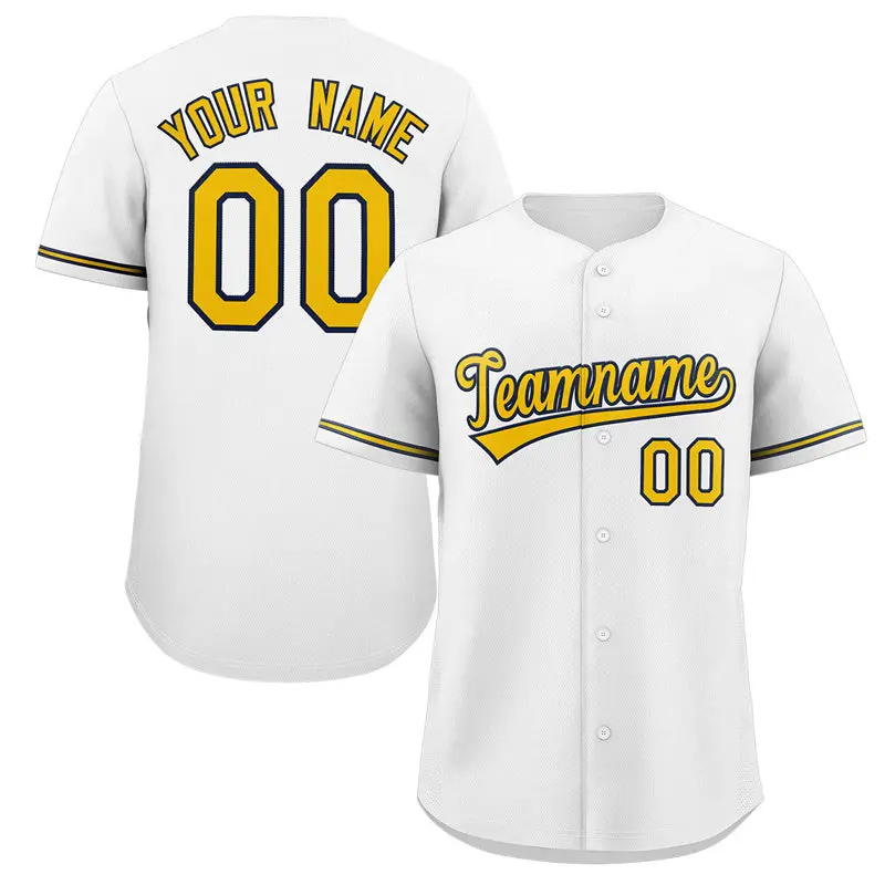 Classic Authentic White Gold-Black Solid Baseball Jersey
