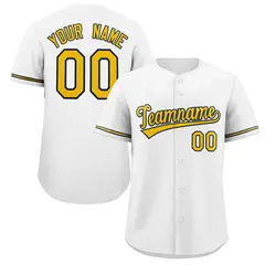 Classic Authentic White Gold-Black Solid Baseball Jersey