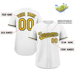 Classic Authentic White Gold-Black Solid Baseball Jersey 2