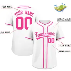 Classic Authentic White Pink Baseball Jersey 2
